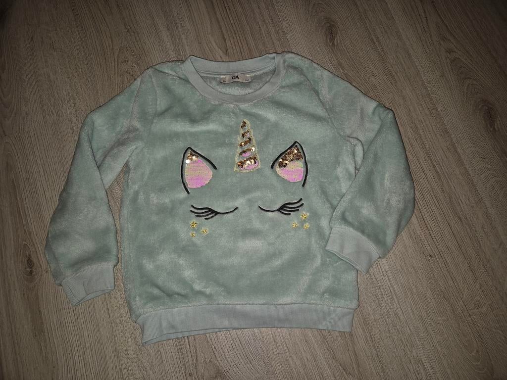 Groene zachte trui met pailletten maat 122, Ophalen of Verzenden, Zo goed als nieuw, Meisje, Trui of Vest