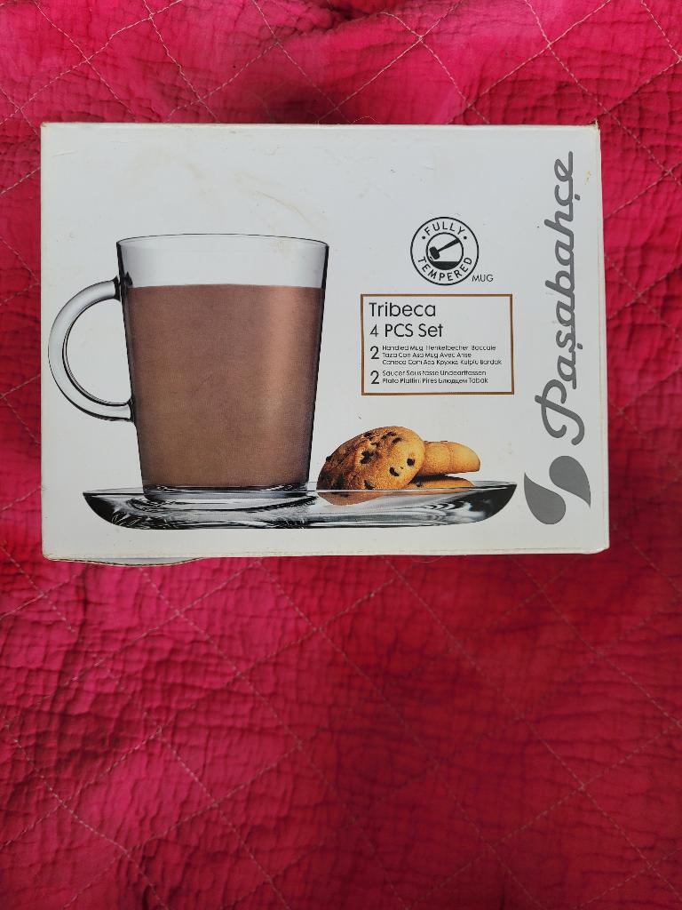Setje van 2 glazen kopjes met onderzetter voor koekjes, Glas of Glazen, Nieuw, Ophalen of Verzenden, Glas