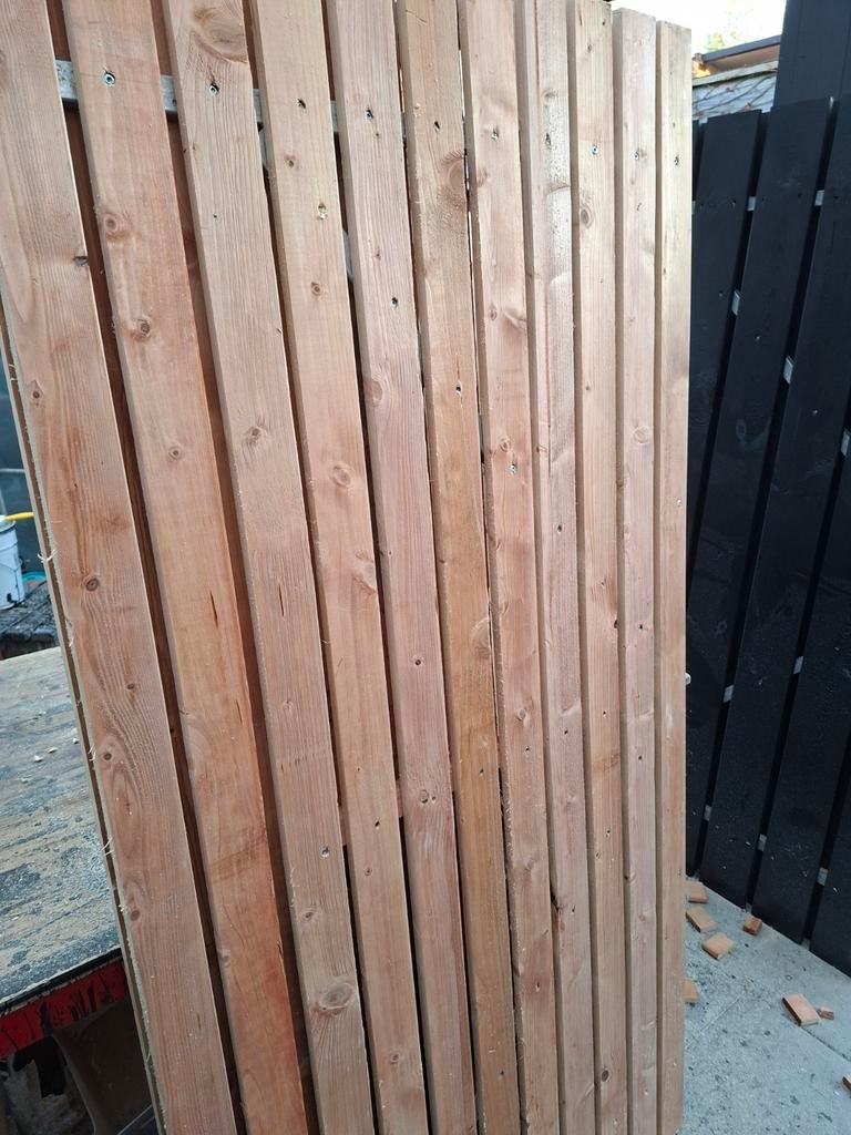 Schuttingdeur nieuw 90x185 stalen frame redwood planken, Ophalen