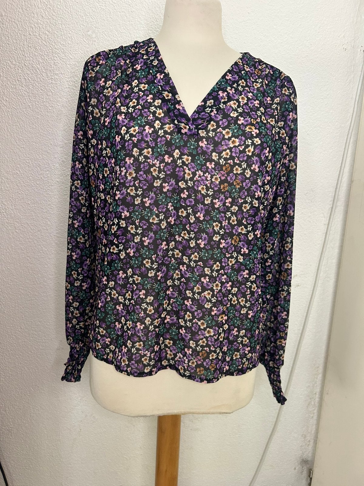 Dames bloemenprint blouse | Perla Nera | maat S | als nieuw, Ophalen of Verzenden, Zo goed als nieuw, Maat 36 (S), Paars