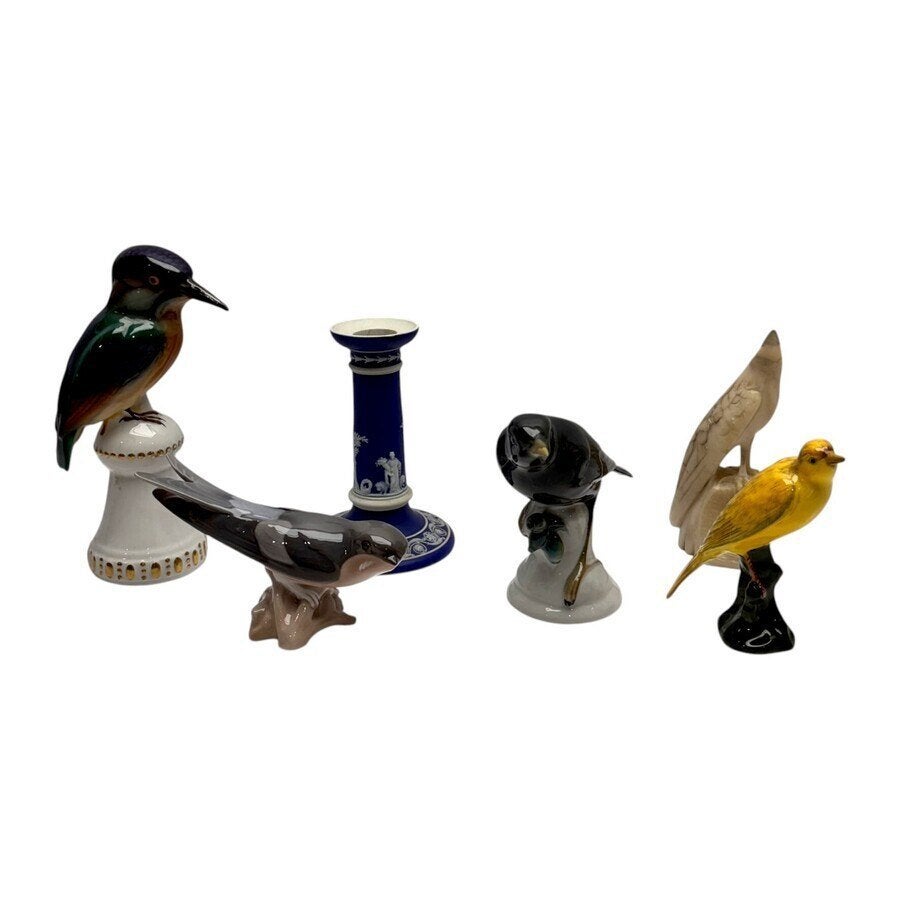 Lot vogelbeeldjes (5x), en Wedgwood kandelaar, Ophalen of Verzenden, Koper of Brons