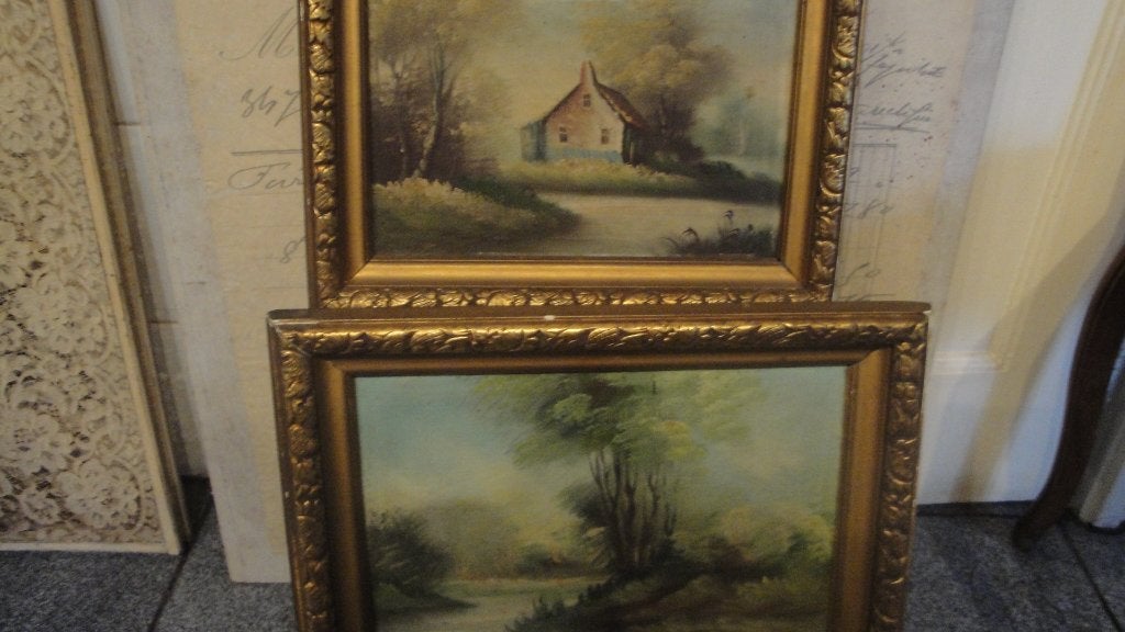 2 schilderijtjes landschap barok, Antiek en Kunst, Curiosa en Brocante, Ophalen of Verzenden