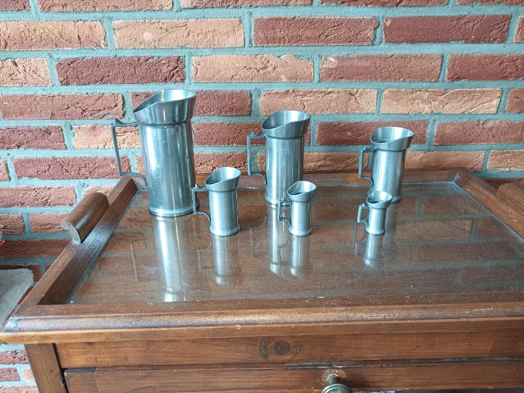 tinnen maatbekers, Ophalen, Gebruikt, Metaal, Vintage
