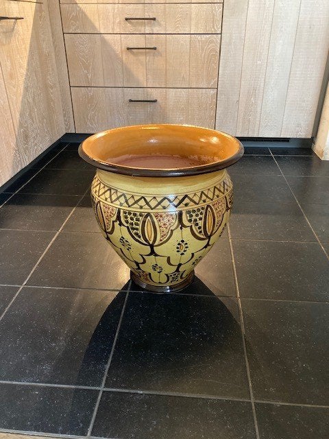 Grote handbeschilderde Marokkaanse vaas okergeel, Ophalen, Gebruikt, Meerkleurig, 45 cm