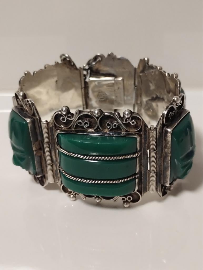 Patino Mexico art Deco sterling zilveren armband met onyx, Sieraden, Tassen en Uiterlijk, Antieke sieraden, Ophalen of Verzenden