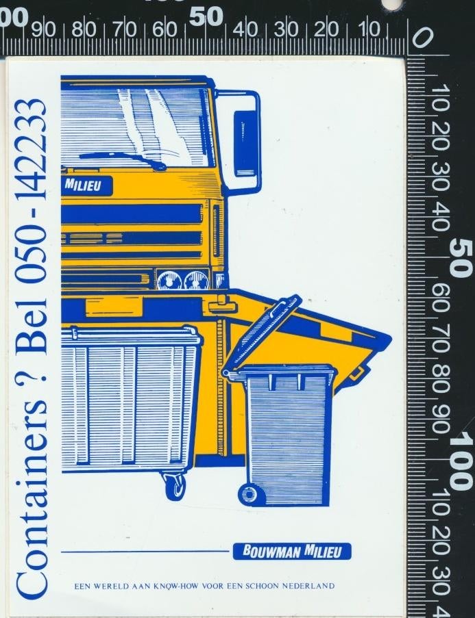 Sticker: Bouwman Milieu - Containers, Verzamelen, Stickers, Zo goed als nieuw, Bedrijf of Vereniging, Ophalen of Verzenden
