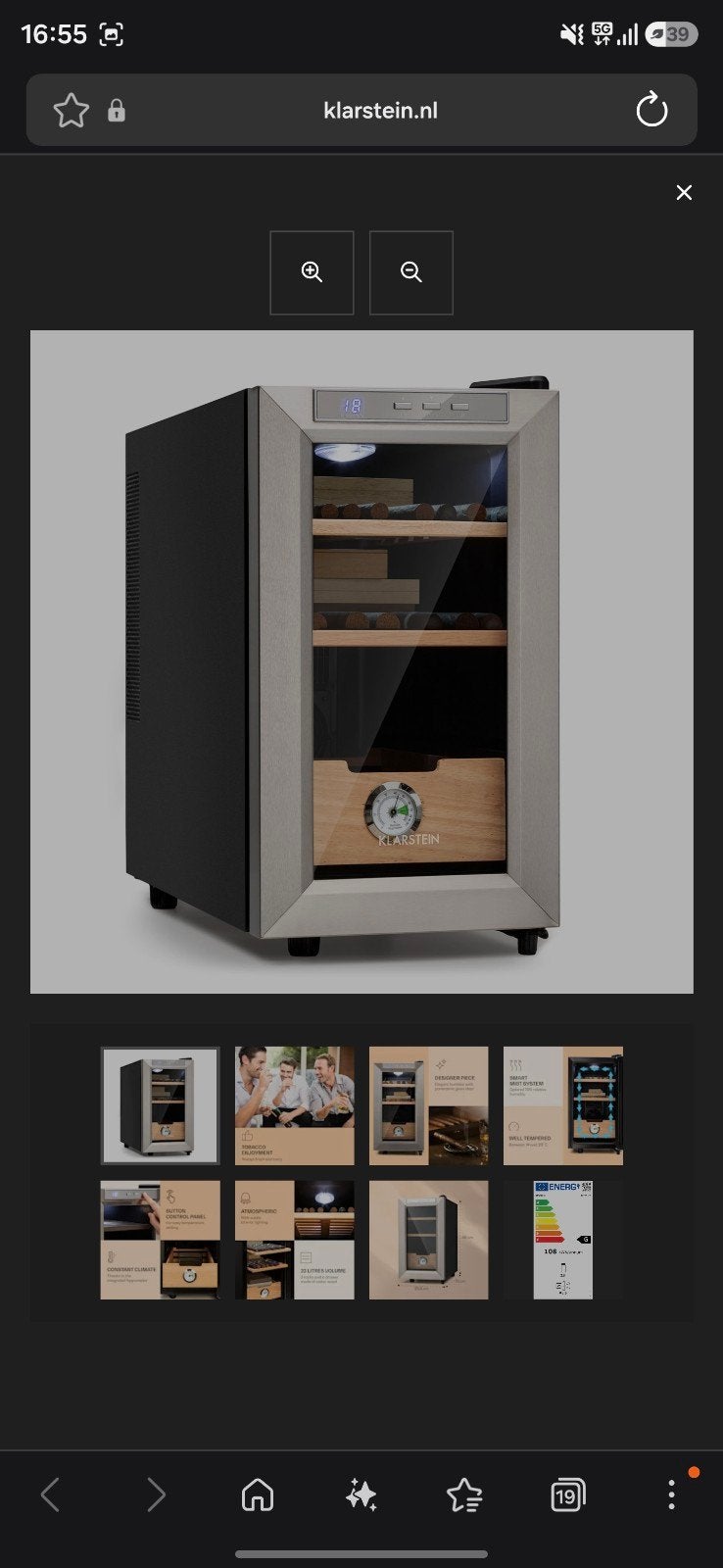 Klarstein Humidor Sigaren klimaatkast nieuw, Ophalen
