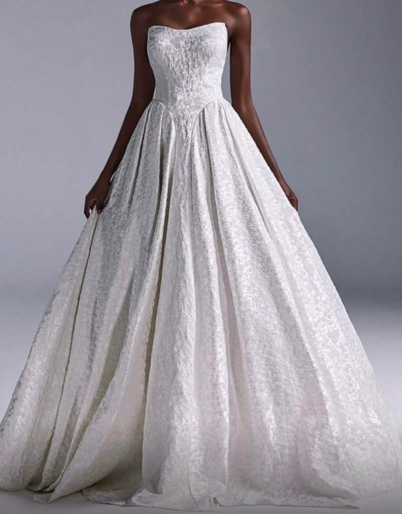 Elegante Strapless Trouwjurk - Crème Brokaat, Verzenden, Nieuw, Overige kleuren, Trouwjurk