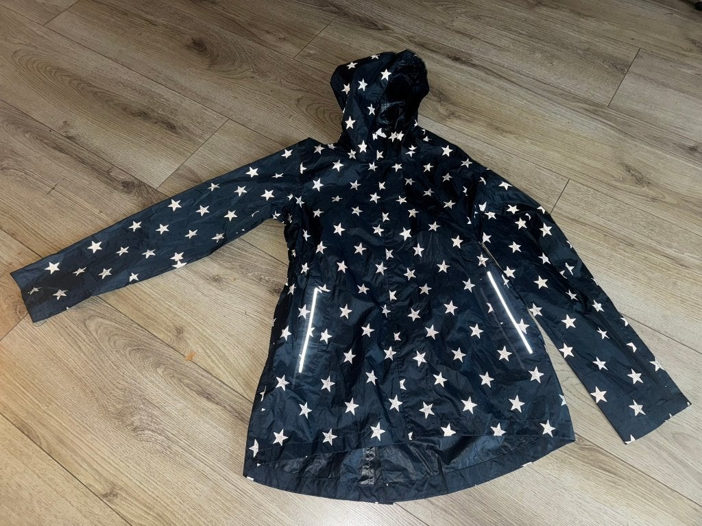 HEMA regenjas 158 164 blauw blauwe sterren jas, Zo goed als nieuw, Hema, Jas, Verzenden