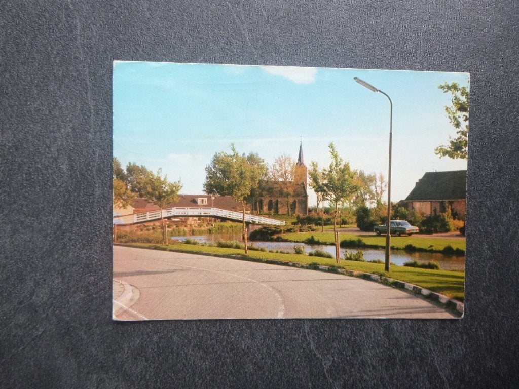 Langedijk, nh kerk, Z. Scharwoude /auto 1977, Verzamelen, Verzenden, 1960 tot 1980, Gelopen, Noord-Brabant