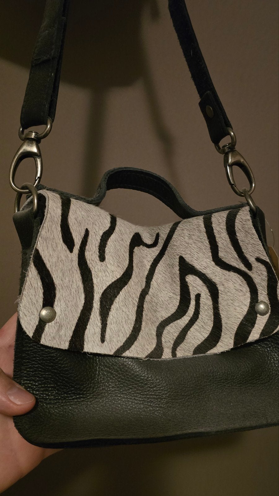 Koeienhuid Schoudertas met Zebraprint, Overige merken, Zwart, Nieuw, Ophalen of Verzenden