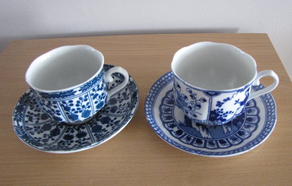2 blauwe kop en schotels met Lange Lijs motief ea, Ophalen, Zo goed als nieuw, Overige stijlen, Kop(pen) en/of Schotel(s)