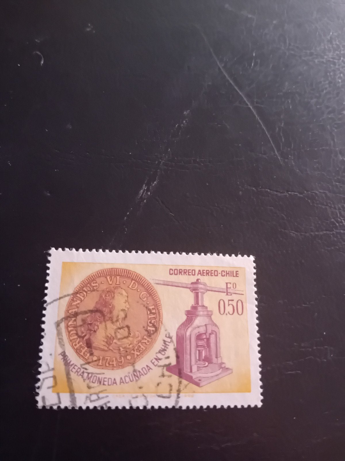 Chili luchtpostzegel 1949, eerste munt geslagen, Ophalen of Verzenden