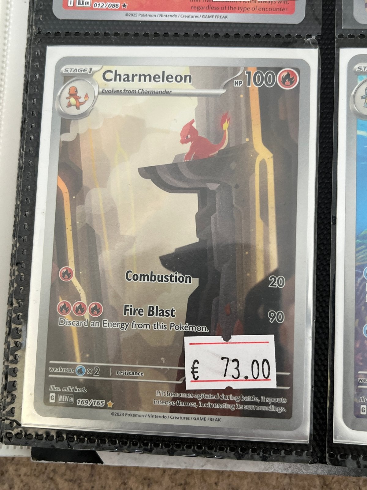Pokémon Kaart Charmeleon 169/165 (Miki Kudo), Ophalen of Verzenden, Zo goed als nieuw, Losse kaart