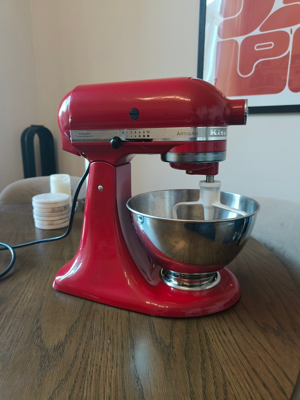 Kitchenaid Artisan 4,8 liter rood, 4 liter of meer, Ophalen, Gebruikt, 3 snelheden of meer