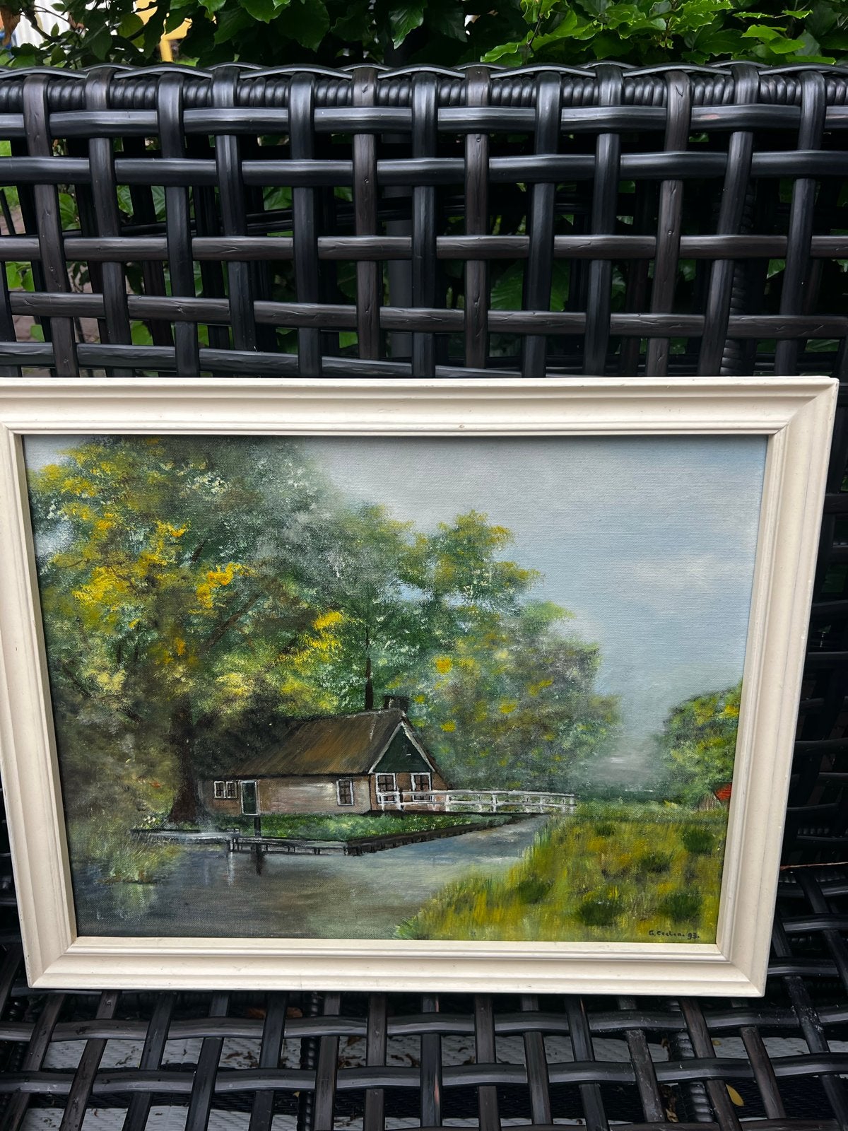 Schilderij met Hollands landschap, gesigneerd G. Creten '93, Ophalen of Verzenden