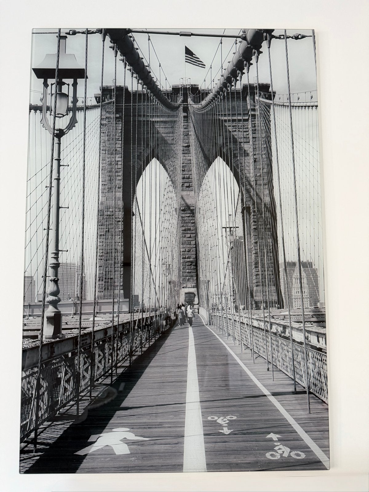Glazen wanddecoratie Brooklyn Bridge zwart-wit, Ophalen, Zo goed als nieuw, Schilderij, 75 – 100