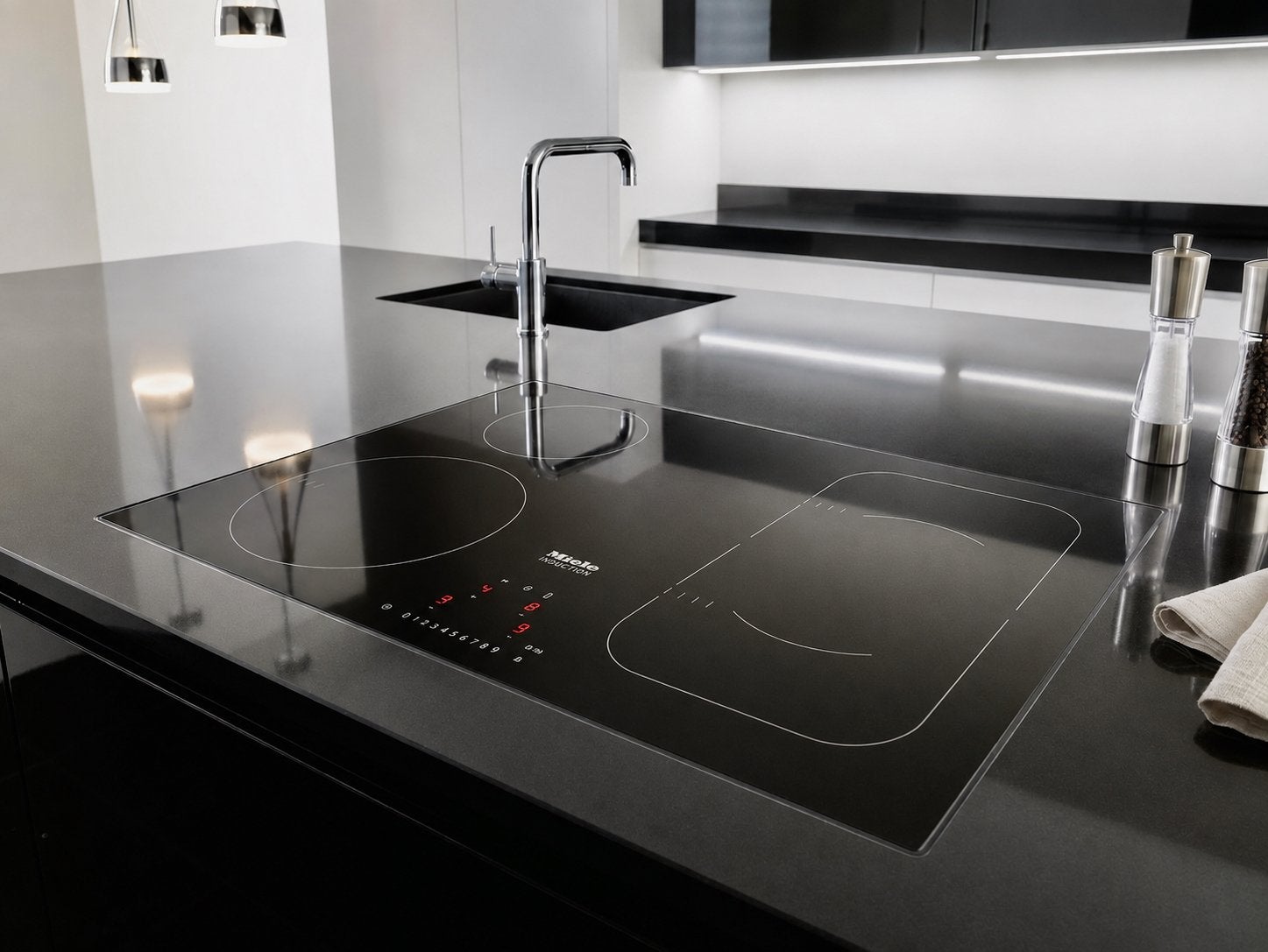 Miele KM6348 Powerflex inductie kookplaat 75 cm, Ophalen, 4 kookzones, Zo goed als nieuw, Inbouw