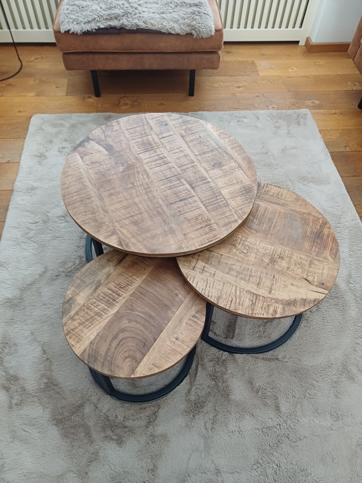 Industriële Salontafelset., Huis en Inrichting, Tafels | Salontafels, Ophalen, 50 tot 100 cm, Rond, 50 tot 100 cm