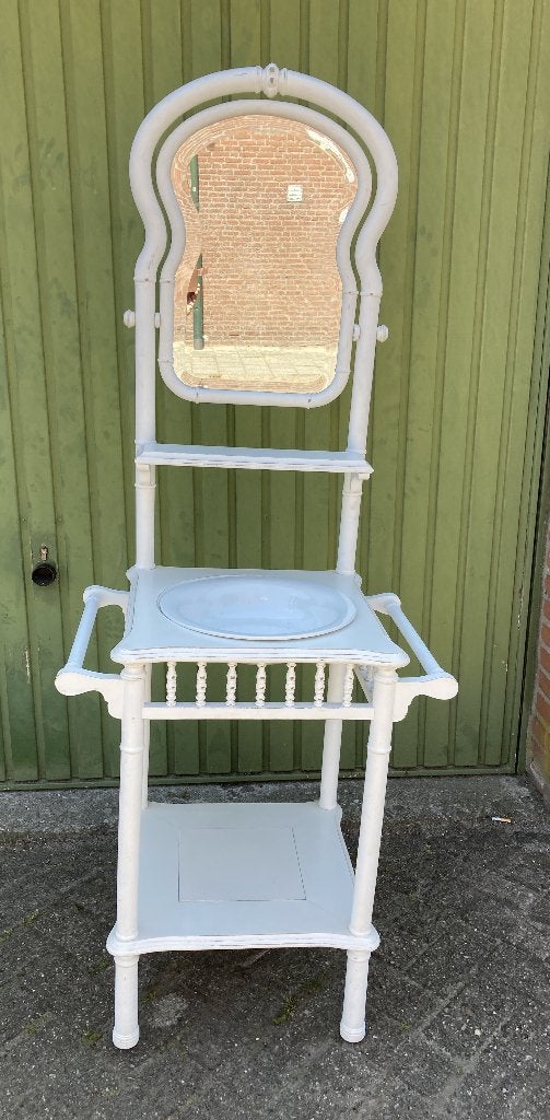 Brocante houten wastafel met spiegel, Ophalen, 100 tot 150 cm, Overige typen, ---