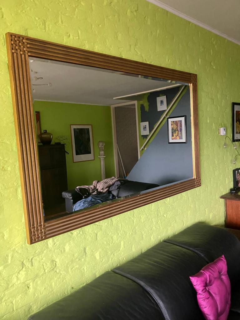 Grote spiegel met gouden rand, geslepen glas 180x100 cm, Huis en Inrichting, Woonaccessoires | Spiegels, Gebruikt, 75 tot 100 cm
