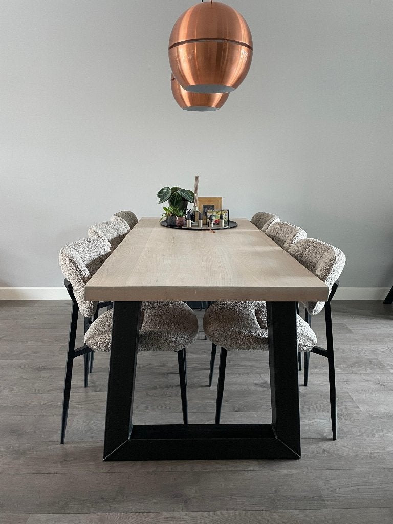 Eiken houten tafel 200 x 90 cm met stalen U-poten, Huis en Inrichting, Ophalen, Gebruikt, 200 cm of meer, 50 tot 100 cm