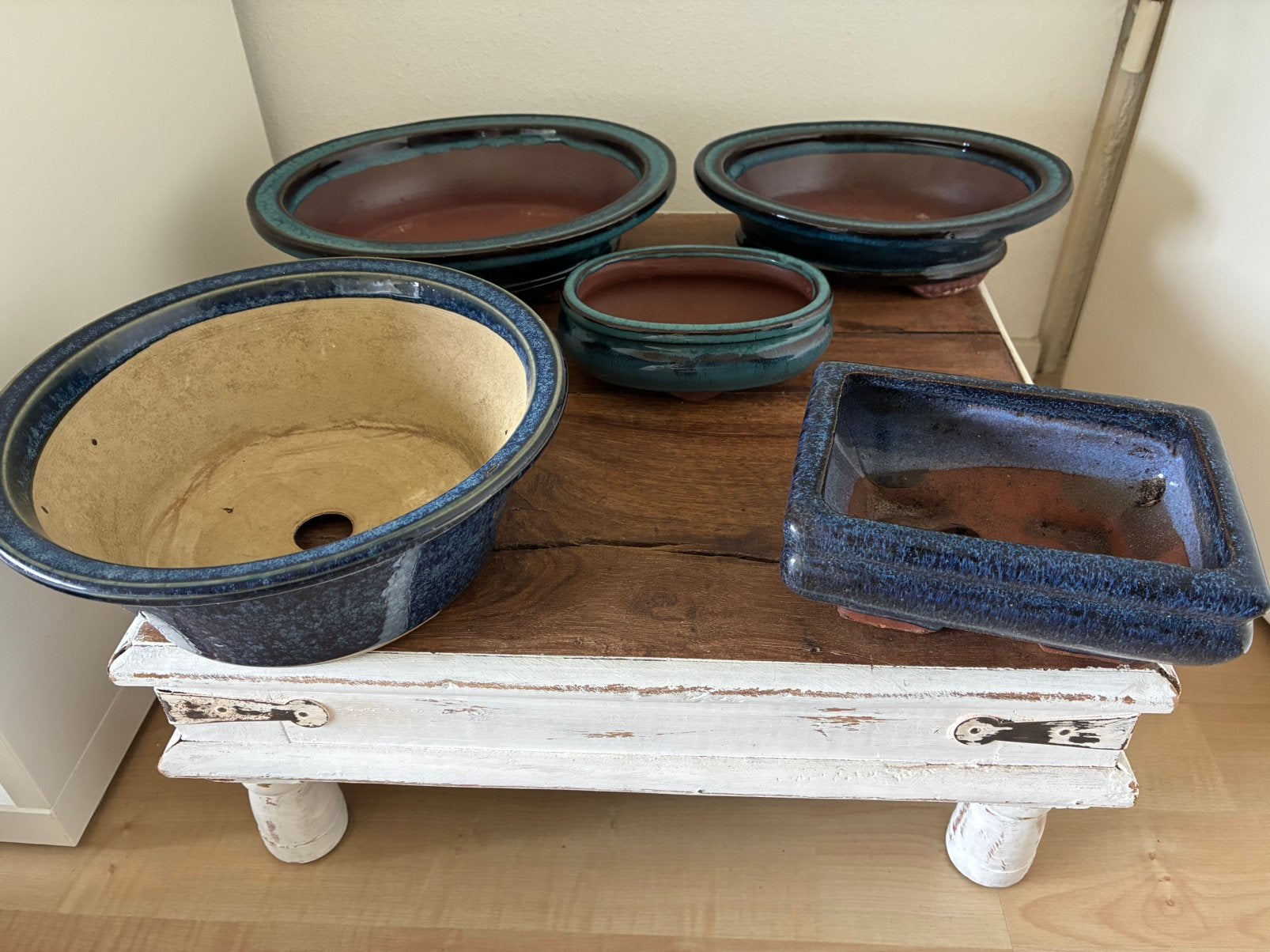 5 Bonsai schalen, Ophalen, Rond, Zo goed als nieuw, Aardewerk