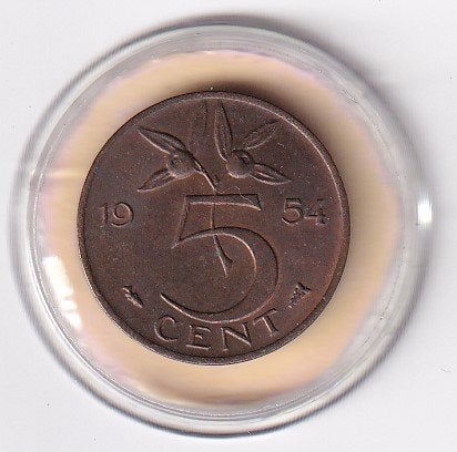 5 Cent 1954 Zeer Fraai met Diverse Muntkleuren, Postzegels en Munten, Munten | Nederland, Verzenden, Koningin Juliana, 5 cent