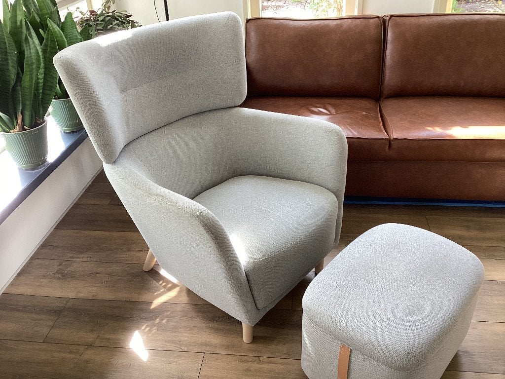 Fauteuil met voetenbankje, Ophalen, Gebruikt, Minder dan 75 cm, Stof