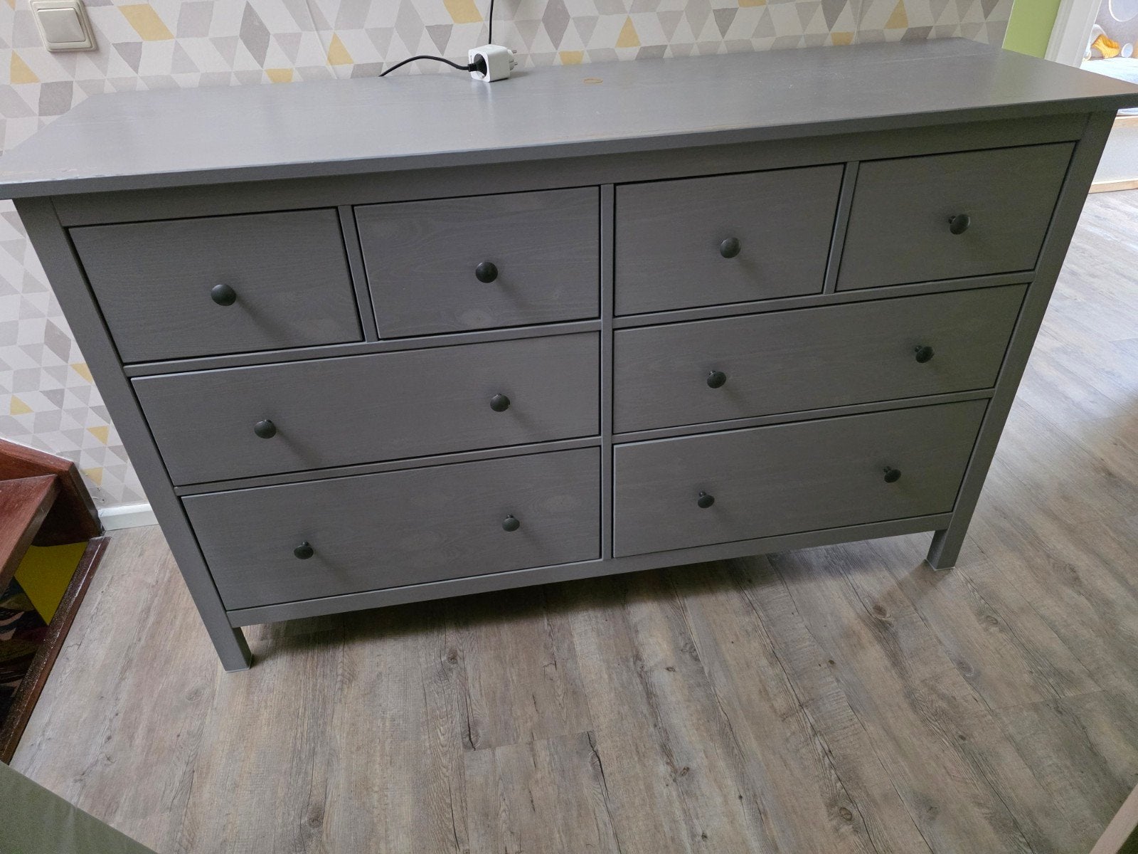 Ikea HEMNES Ladekast 8 lades, grijs gebeitst, 160x96 cm, Ophalen, Gebruikt, 5 laden of meer, Minder dan 100 cm