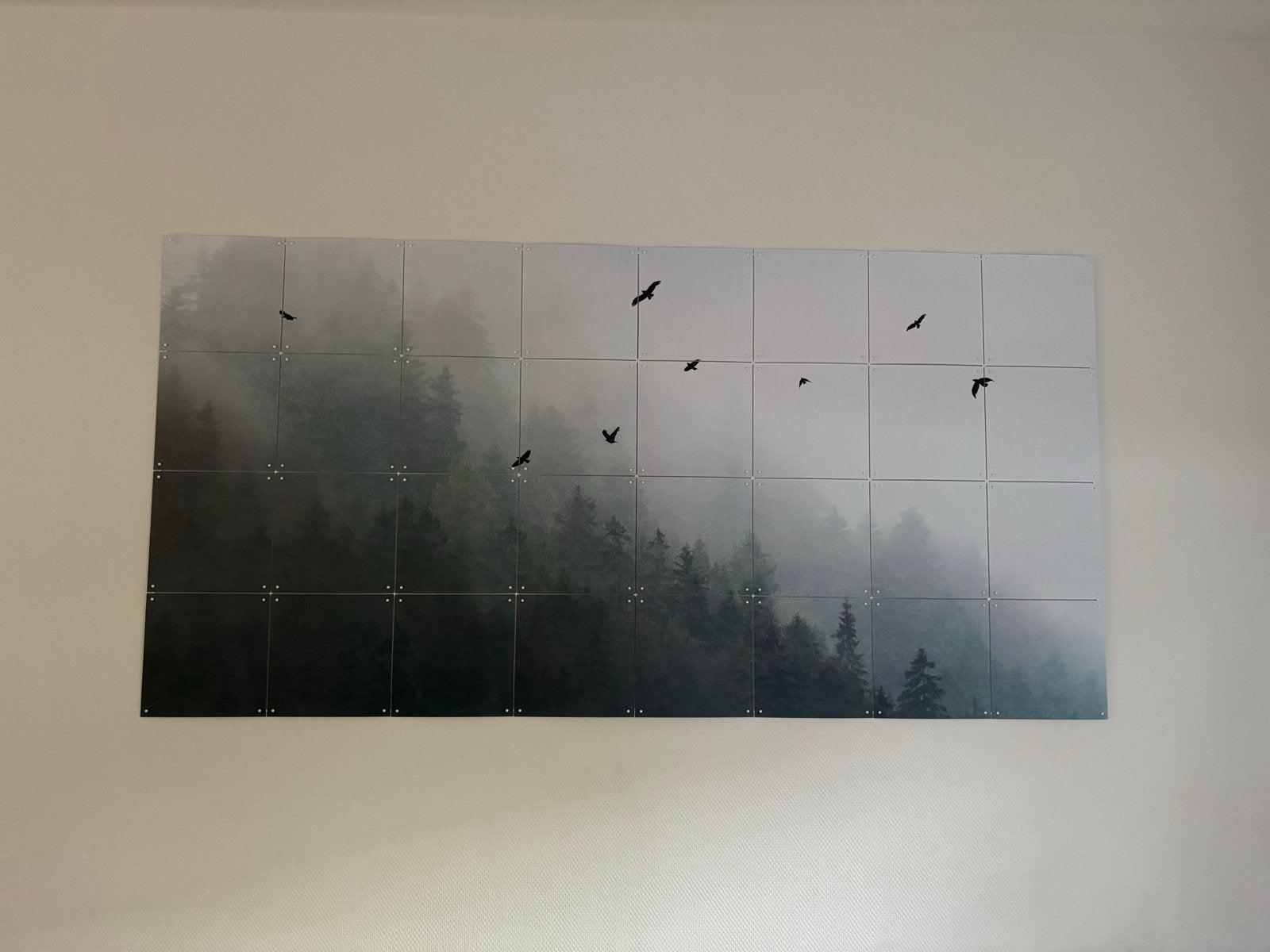IXXI poster mistig bos met vogels 80x160 cm, Meerkleurig, Ophalen of Verzenden, Zo goed als nieuw, Wandbord of Wandpaneel