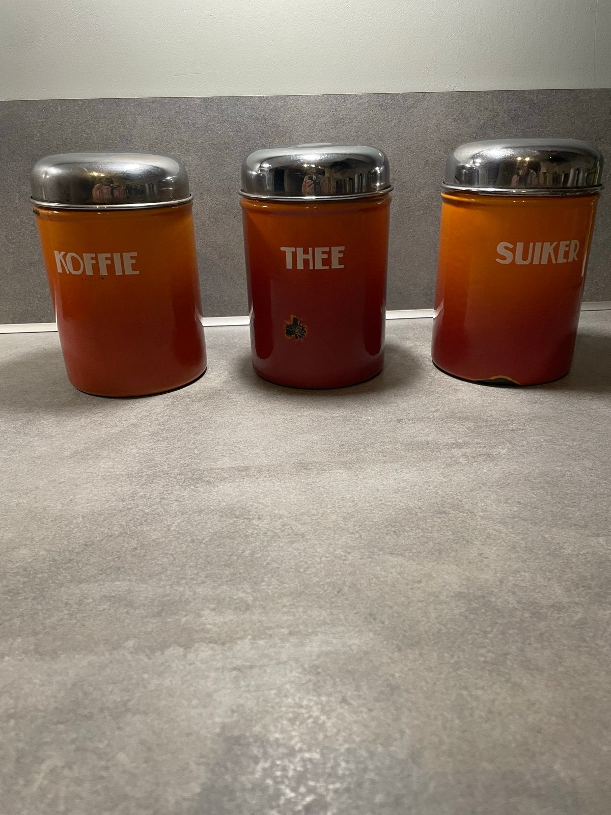 Vintage Emaille voorraadpotten koffie, thee, suiker, Ophalen of Verzenden