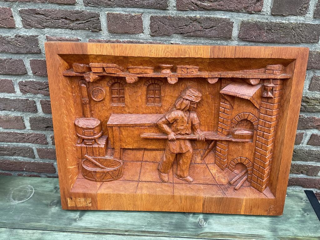 Houten reliëf bakkers ambacht, Antiek en Kunst, Ophalen of Verzenden