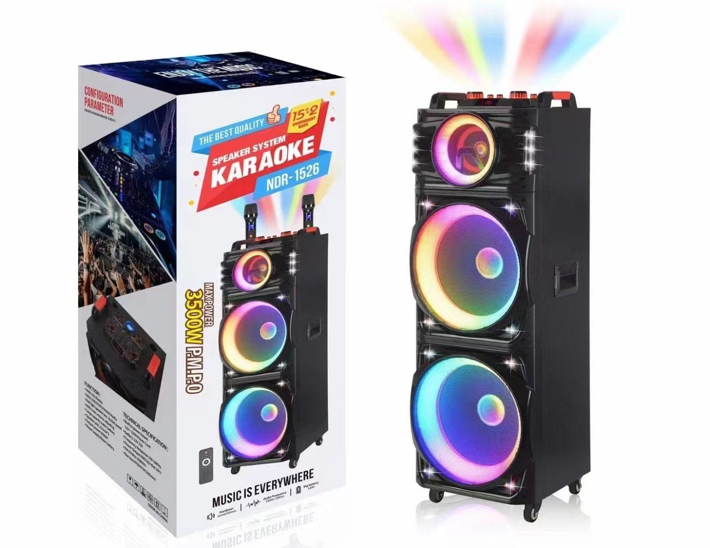 NDR-1526 Karaoke Speaker Systeem met Microfoons en LED, Ophalen, Nieuw