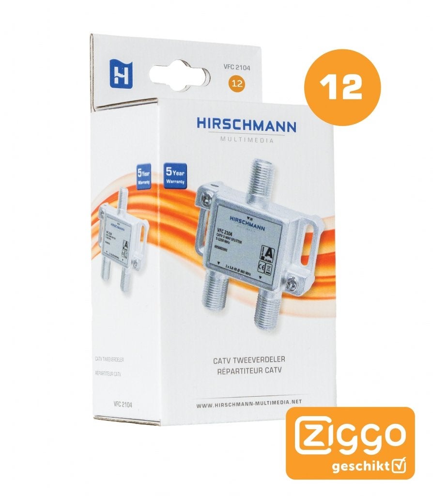 Hirschmann VFC 2104 tweeverdeler van 3,8 dB retailverpakking, Niet ingevuld, Niet ingevuld, Nieuw, Ophalen of Verzenden