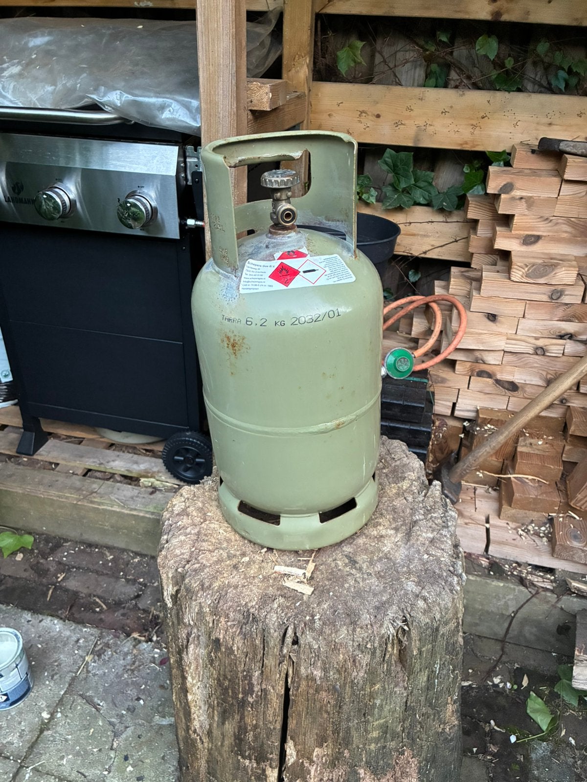 Lege propaan gasfles 3 jaar oud (6.2 kg), Ophalen, Gebruikt