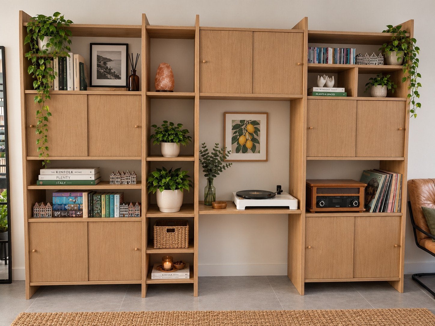Grote modulaire wandkast LÅDMAKARE, Huis en Inrichting, Met deur(en), Modern, Scandinavisch, 200 cm of meer, Eikenhout