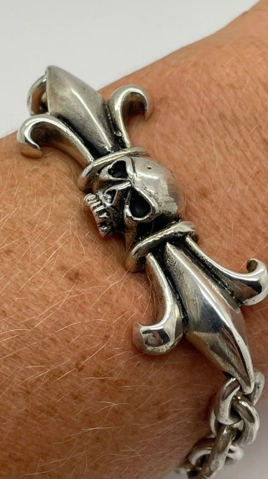 F641 Prachtige zilveren robuuste skull armband, Ophalen of Verzenden, X, Zilver, Zilver