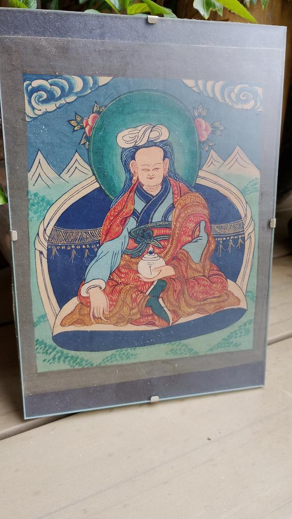 Tibetaans thangka schildering van Guru Rinpoche, Antiek en Kunst, Ophalen of Verzenden
