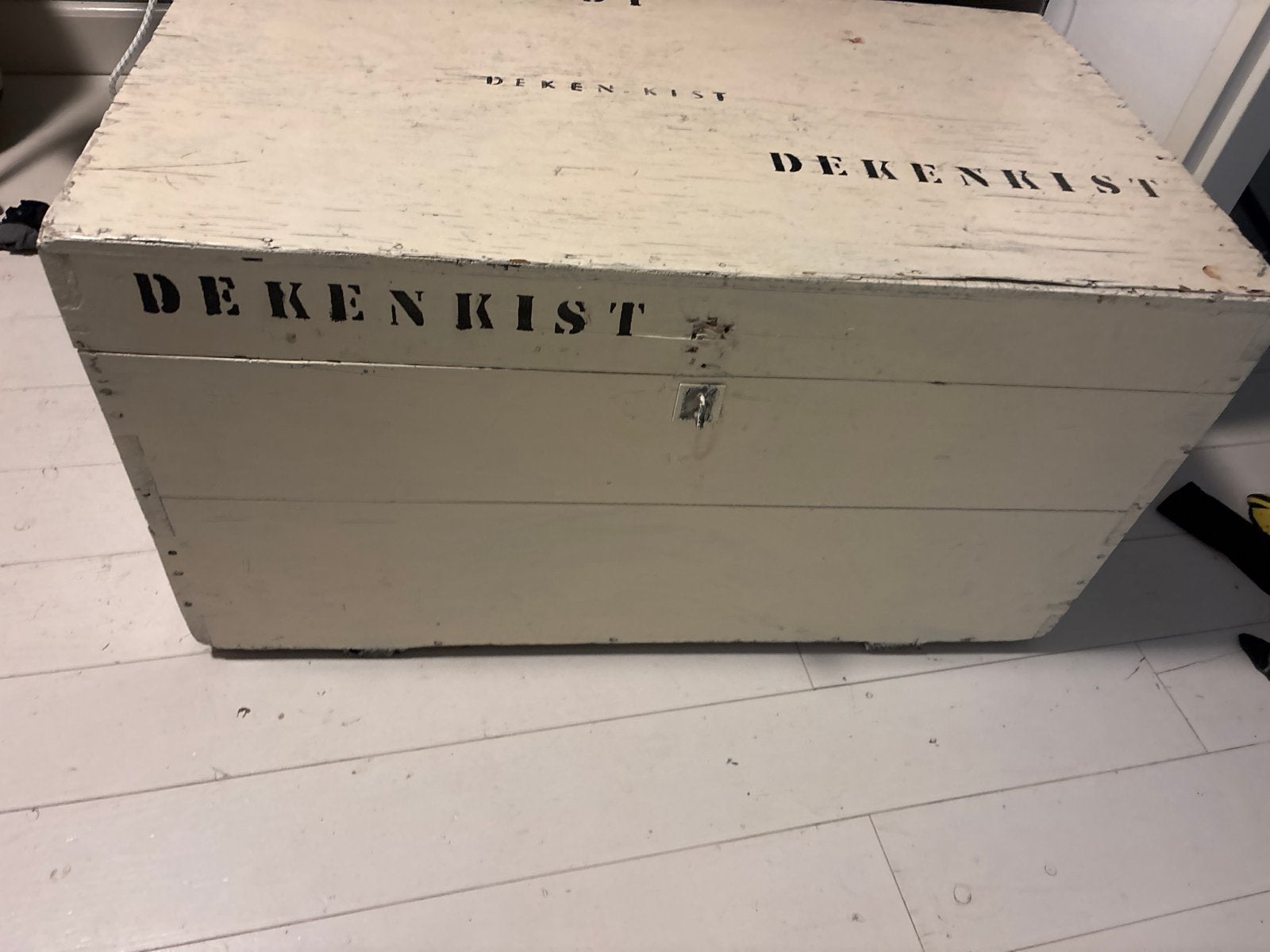Vintage Deken Kist - Wit Houten Opbergkist, Ophalen, 50 – 75, Gebruikt, 100 tot 150 cm