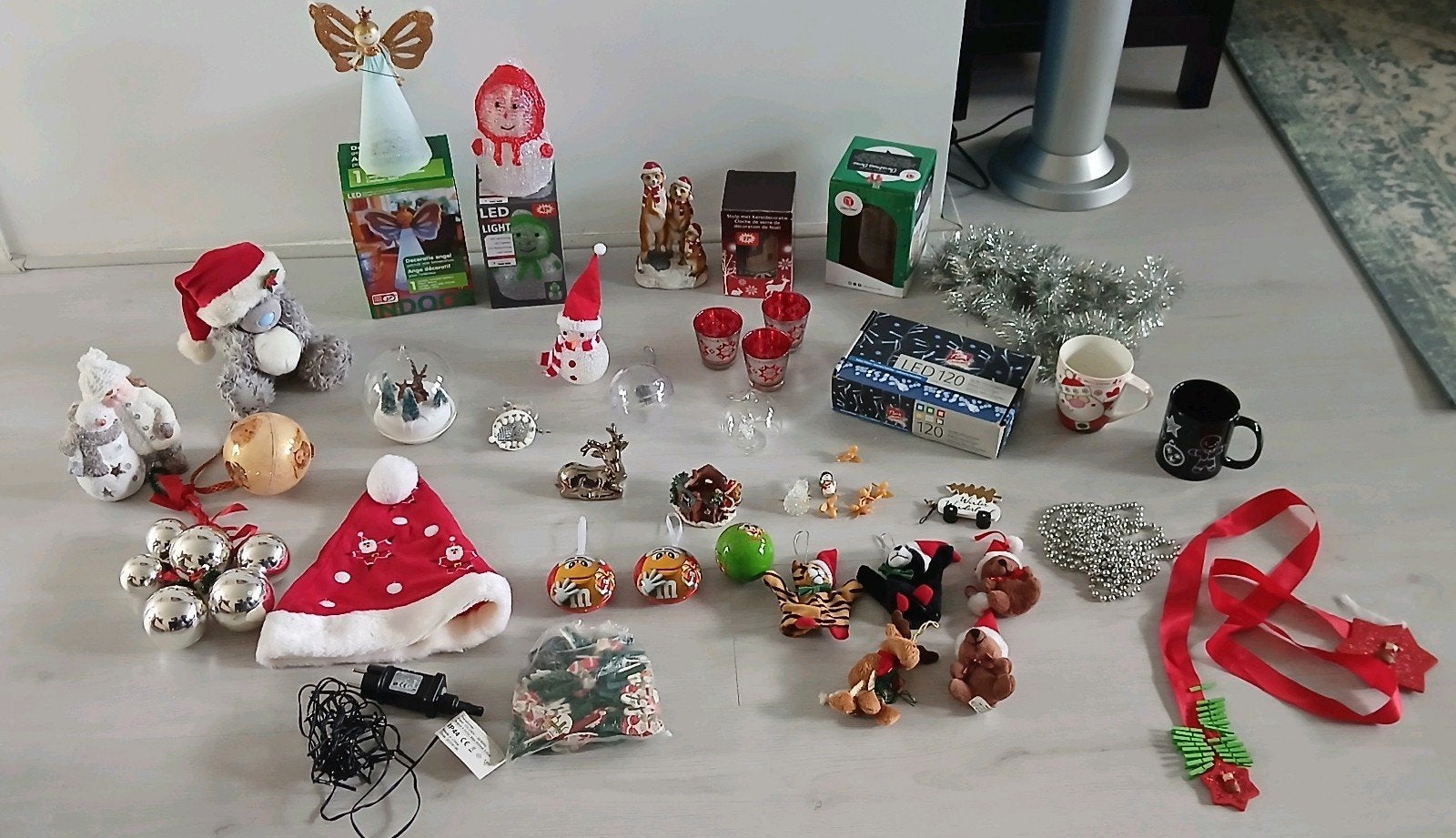 set kerstdecoratie led lampjes muts beer engel hanger mok, Ophalen of Verzenden, Gebruikt