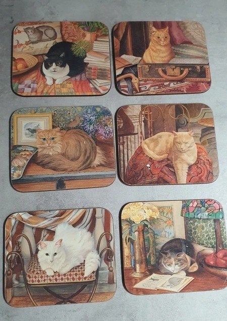 Vintage katten onderzetters set – 6 stuks (Jason), Ophalen of Verzenden
