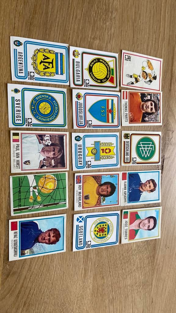 15 x voetbalplaatjes panini wk 74, Verzamelen, Ophalen of Verzenden, Zo goed als nieuw, Buitenlandse clubs, Poster, Plaatje of Sticker