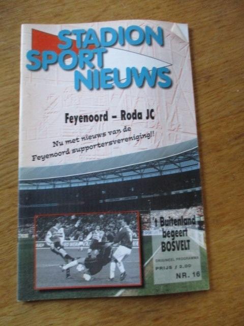 Programmaboekje 16 Feyenoord - Roda JC 6 februari 2000, Ophalen of Verzenden, Gelezen, Watersport en Hengelsport