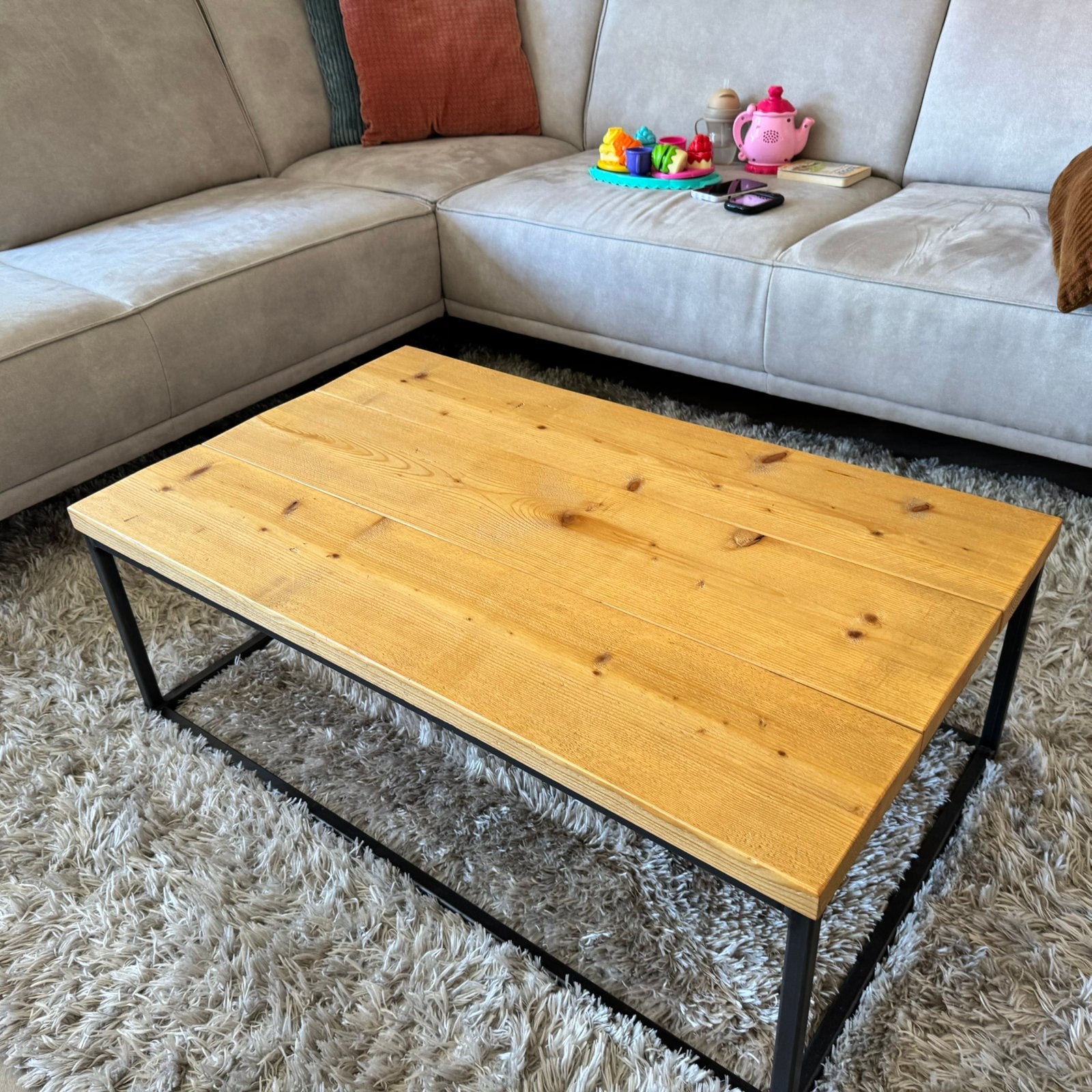 Industriële salontafel, Ophalen, 100 tot 150 cm, 50 tot 100 cm, Zo goed als nieuw