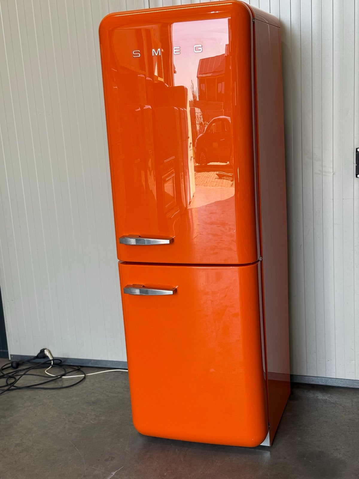 Smeg Koelkast met Vriezer - Oranje Retro Design, Bella, 200 liter of meer, 60 cm of meer, Met aparte vriezer