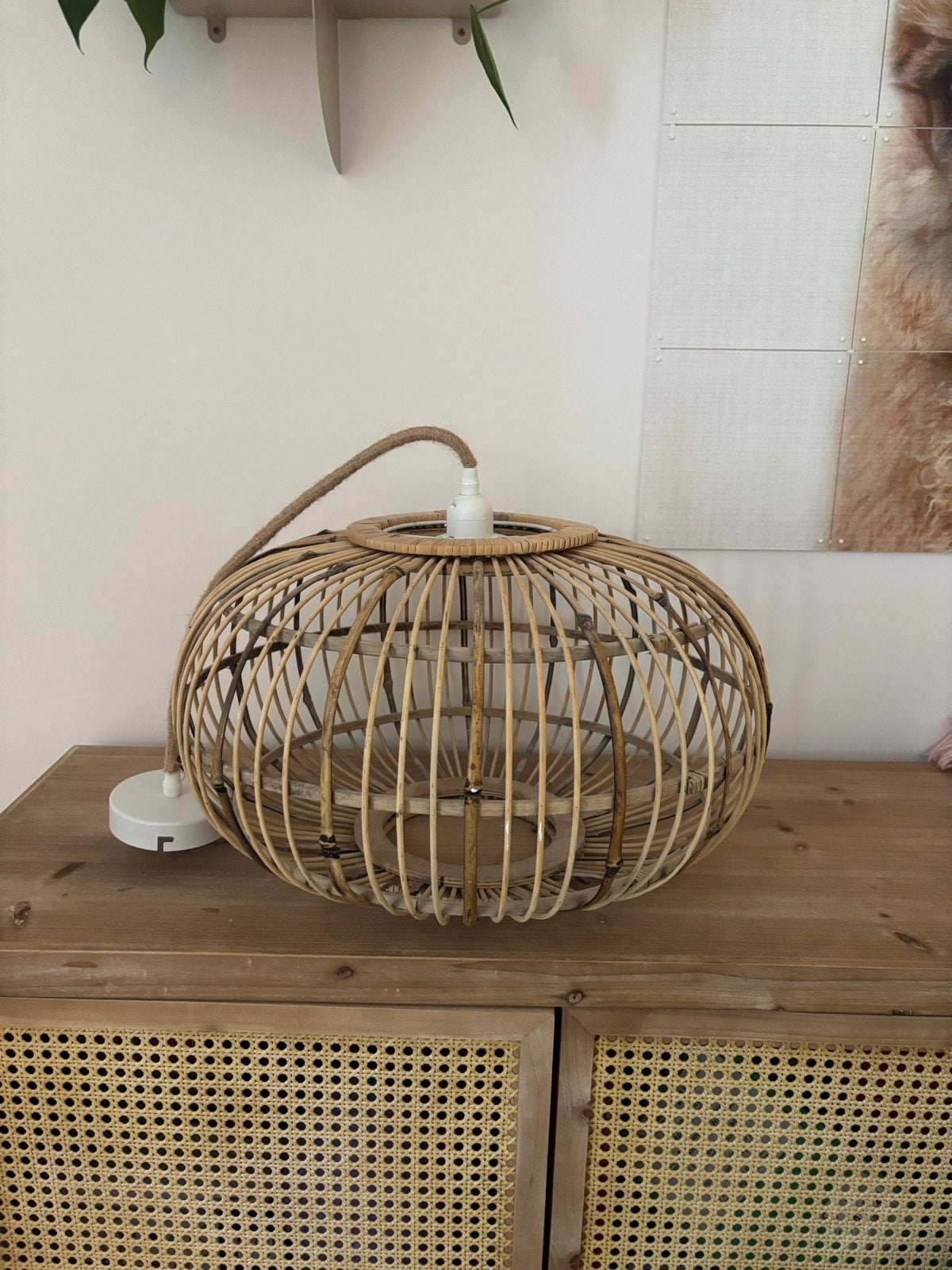 Kwantum Boreas Lampenkap incl. Pendel Naturel Bamboe Ø47 cm, Ophalen, Zo goed als nieuw, Natuurlijk materiaal, E27 (groot)