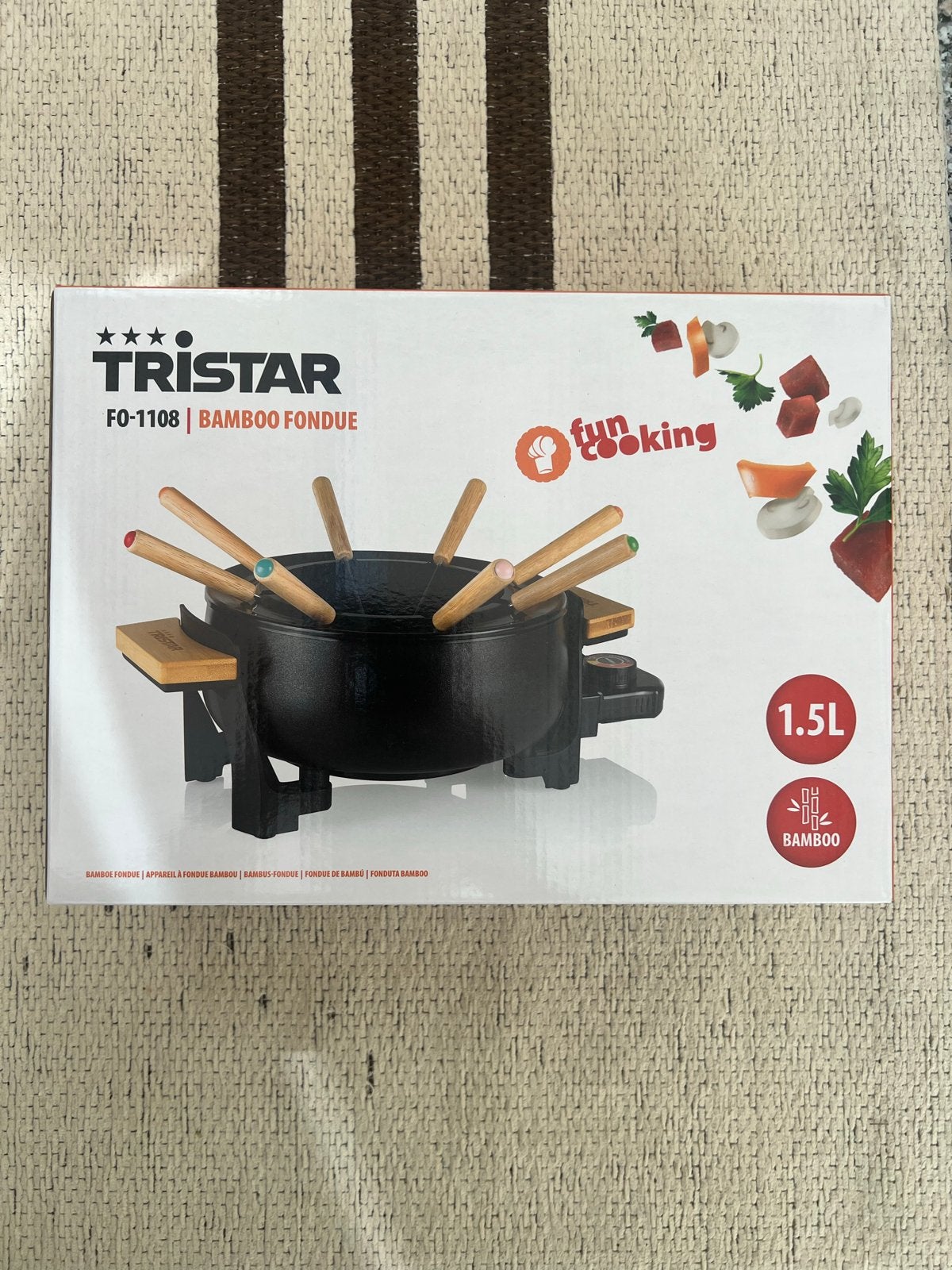 Tristar FO-1108 Bamboe Fondue - 1.5L, 8 vorken, 1000W, Ophalen of Verzenden, Nieuw, Elektrisch, Fondueset