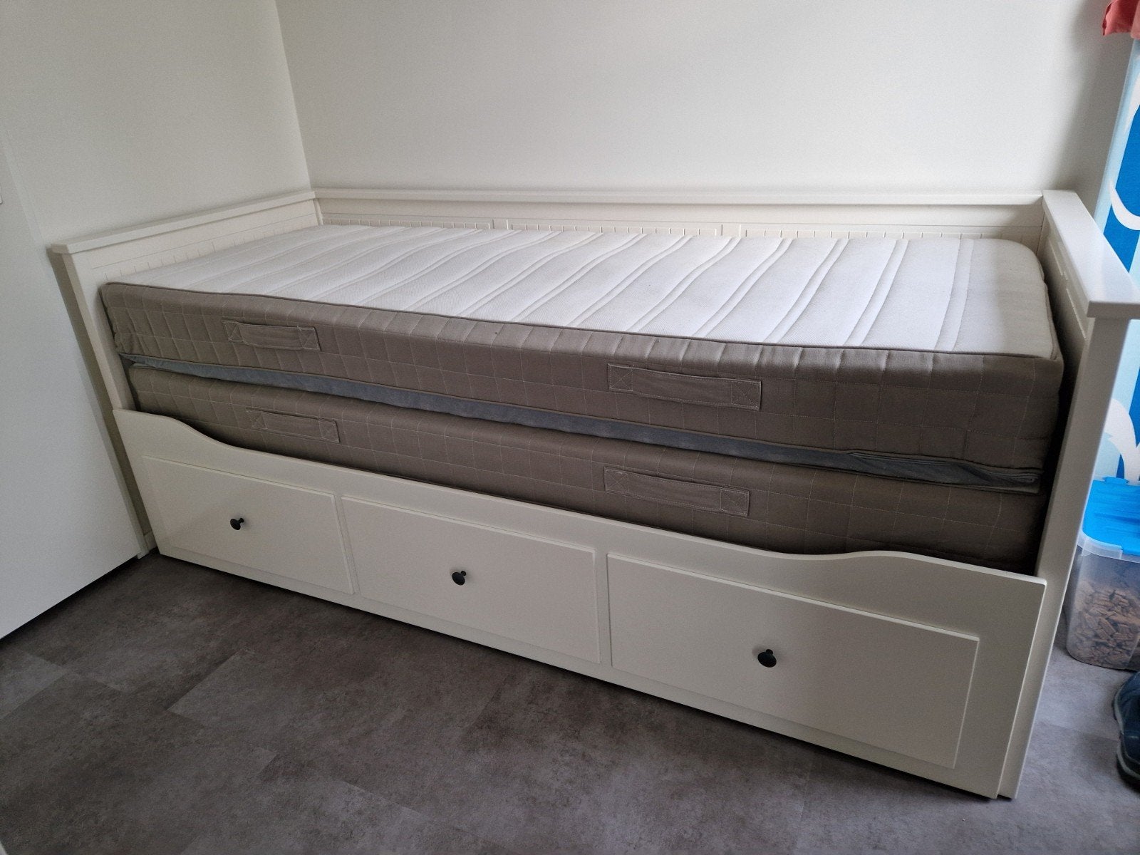 Uitschuifbaar bed met opberglades - 2x80x200, Huis en Inrichting, Ophalen, Wit, Tweepersoons, 190 cm of minder