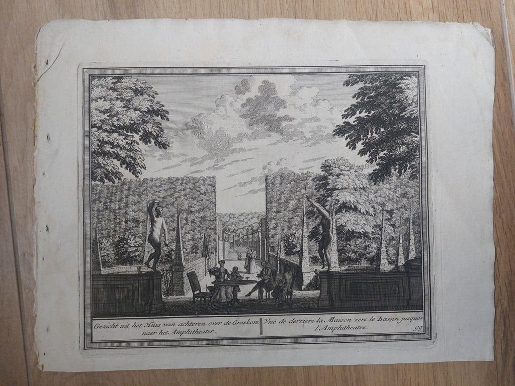 99 Bosch en Hoven Herenweg te Heemstede Gravure uit 1732, Stadsgezicht, 17 cm, Blanco verso, Ophalen of Verzenden